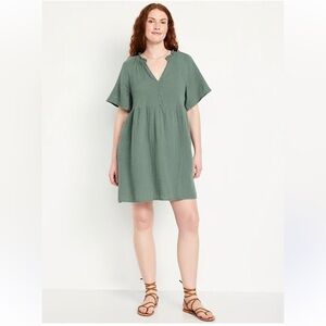 Old Navy green Split-Neck Crinkle Gauze Mini Swing Dress Sz 2X NWT
